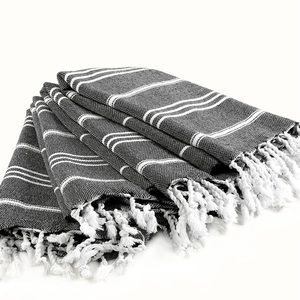 Hand towel set of 2. Charcoal and White Stripes. 100% Turkish Cotton